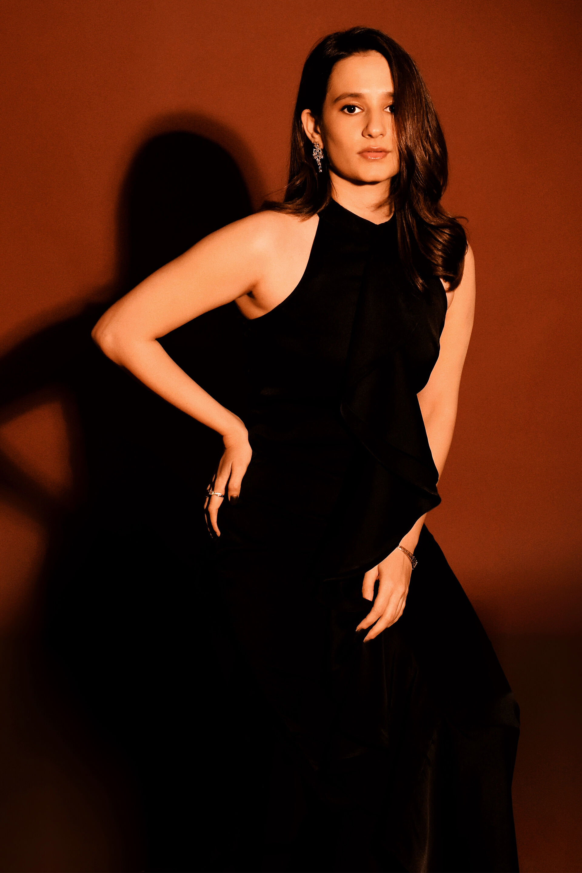 Ruffle Royale Satin Dress, Black, image 2